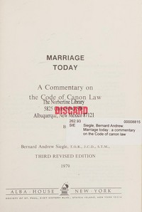 Marriage today : a commentary on the code of canon law /