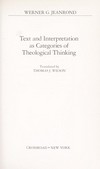 Text and interpetation as categories of theological thinking /