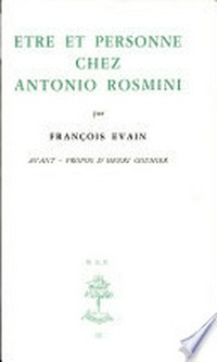 Etre et personne chez Antonio Rosmini /
