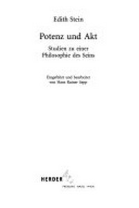 Potenz und Akt : Studien zu einer Philosophie des Seins /