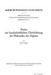 Noten zur handschriftlichen Überlieferung der Halieutika des Oppian /