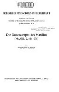 Die Dodekatropos des Manilius (Manil. 2, 856-970) /