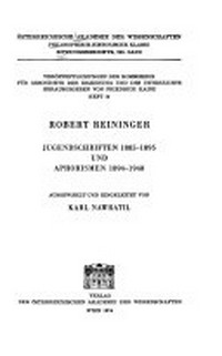 Jugendschriften 1885-1895 und Aphorismen 1894-1948 /