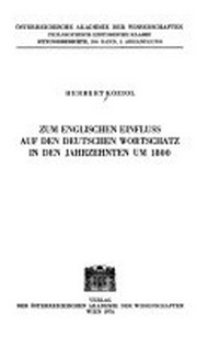 Zum englischen Einfluss auf den deutschen Wortschatz in den Jahrzehnten um 1800 /